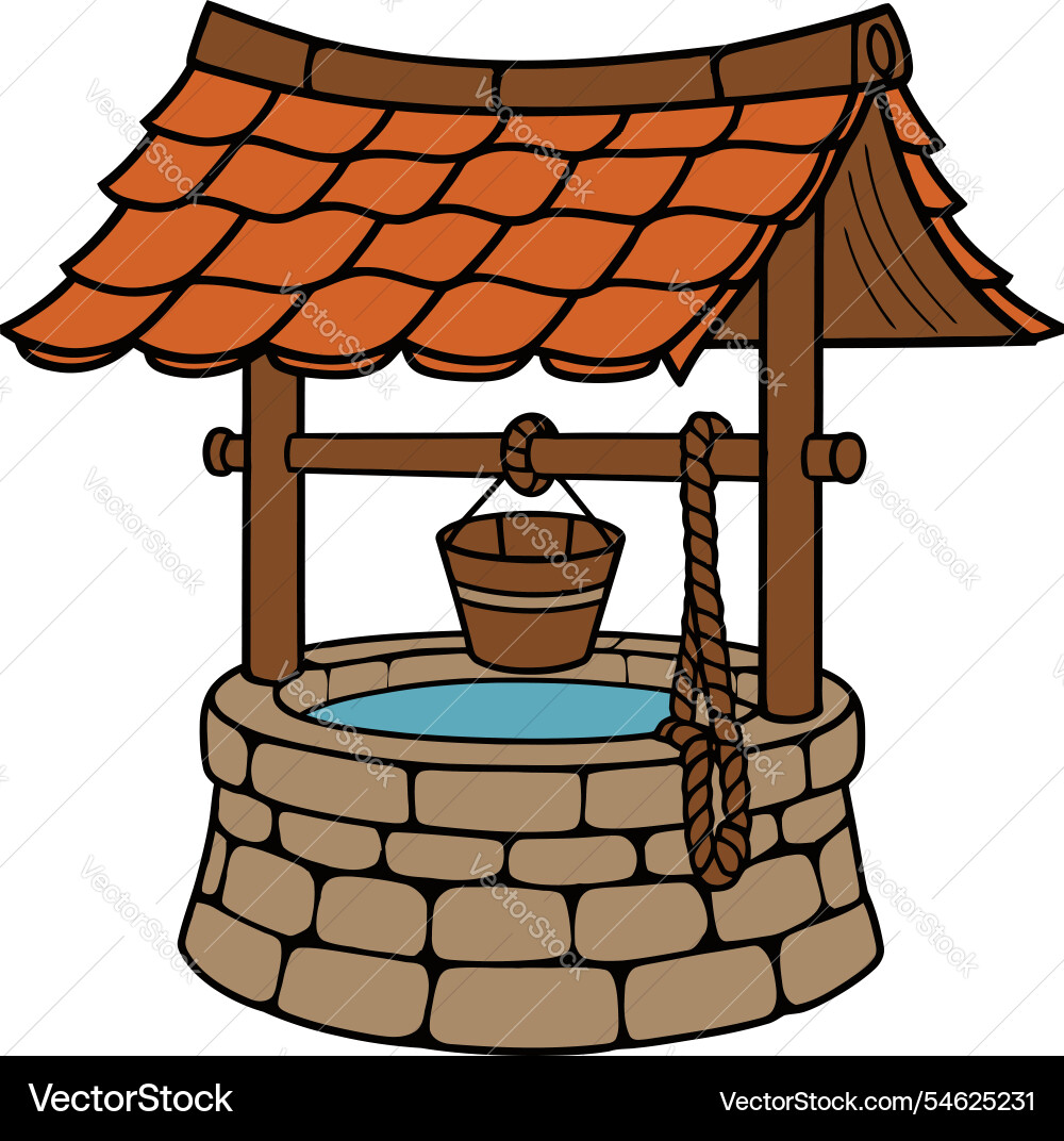 Wishing well with bucket and roof Wishing well with bucket and roof vector image