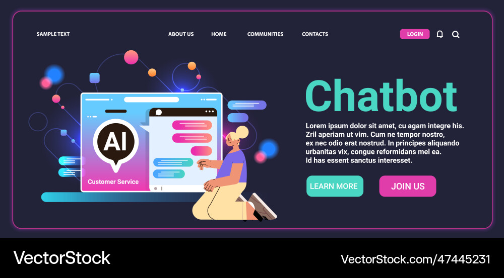 Woman chatting with chatbot in computer Vector Image
