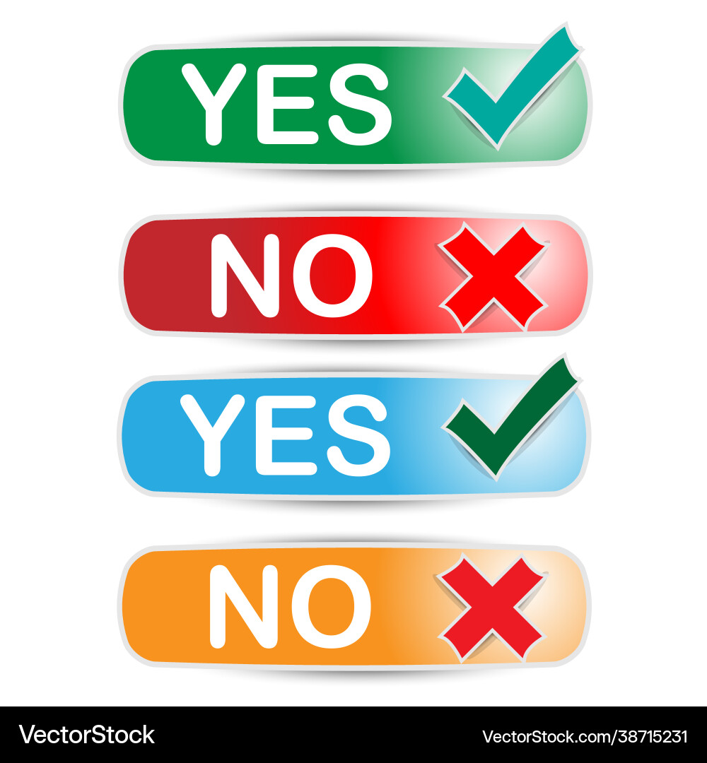 Yes and no message with check mark wrong sign Yes and no message with check mark wrong sign Vector Image