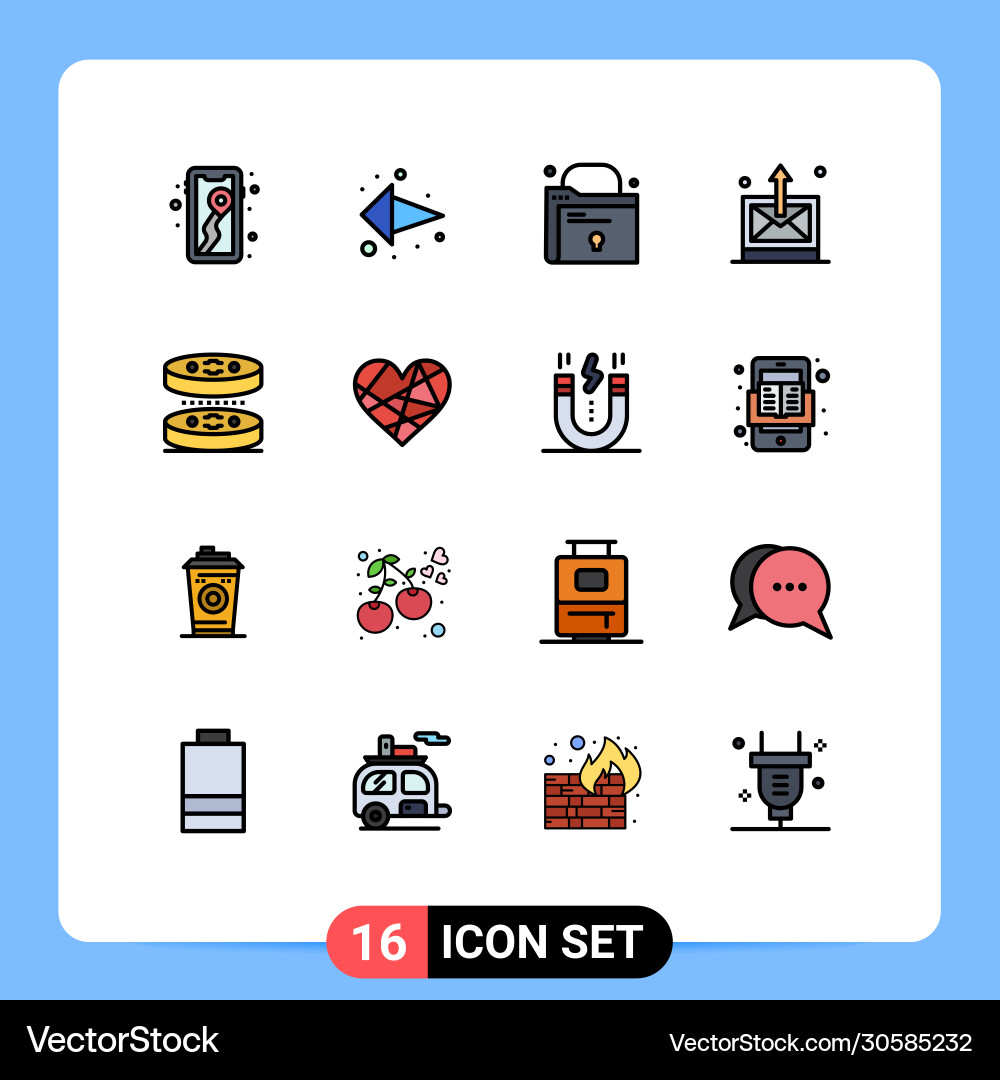 16 universal flat color filled lines set for web Vector Image