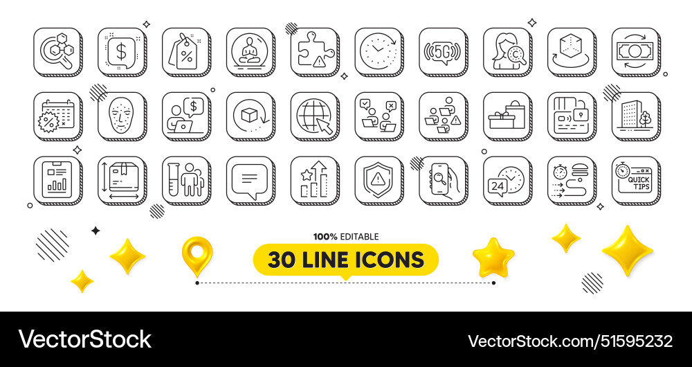24h service puzzle and text message line icons Vector Image