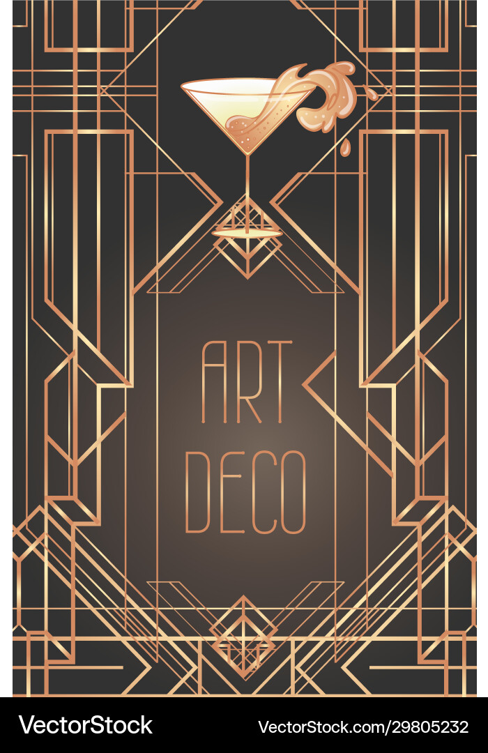 Art deco cocktail glass with splash in 1920s style Art deco cocktail glass with splash in 1920s style vector image