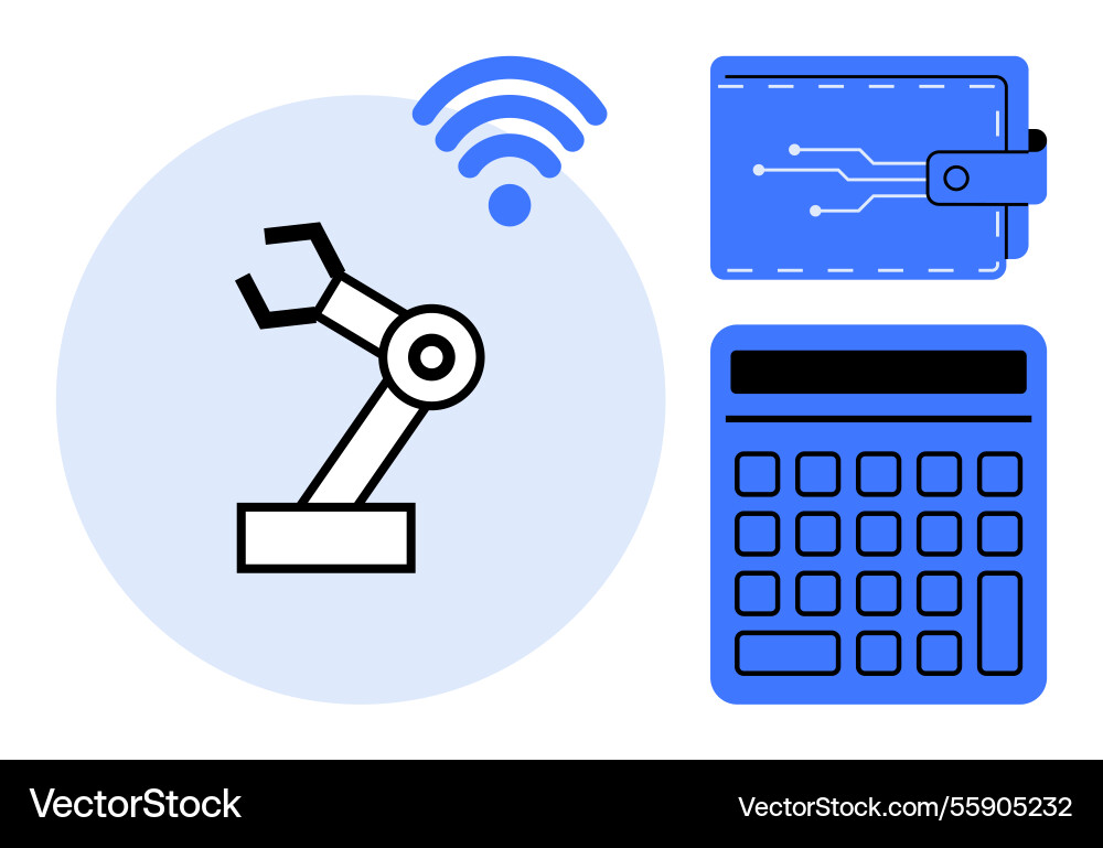 Automation technology with robotic arm digital Automation technology with robotic arm digital vector image