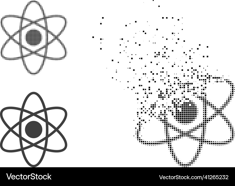 Decomposed pixelated and original atom icon Decomposed pixelated and original atom icon Vector Image