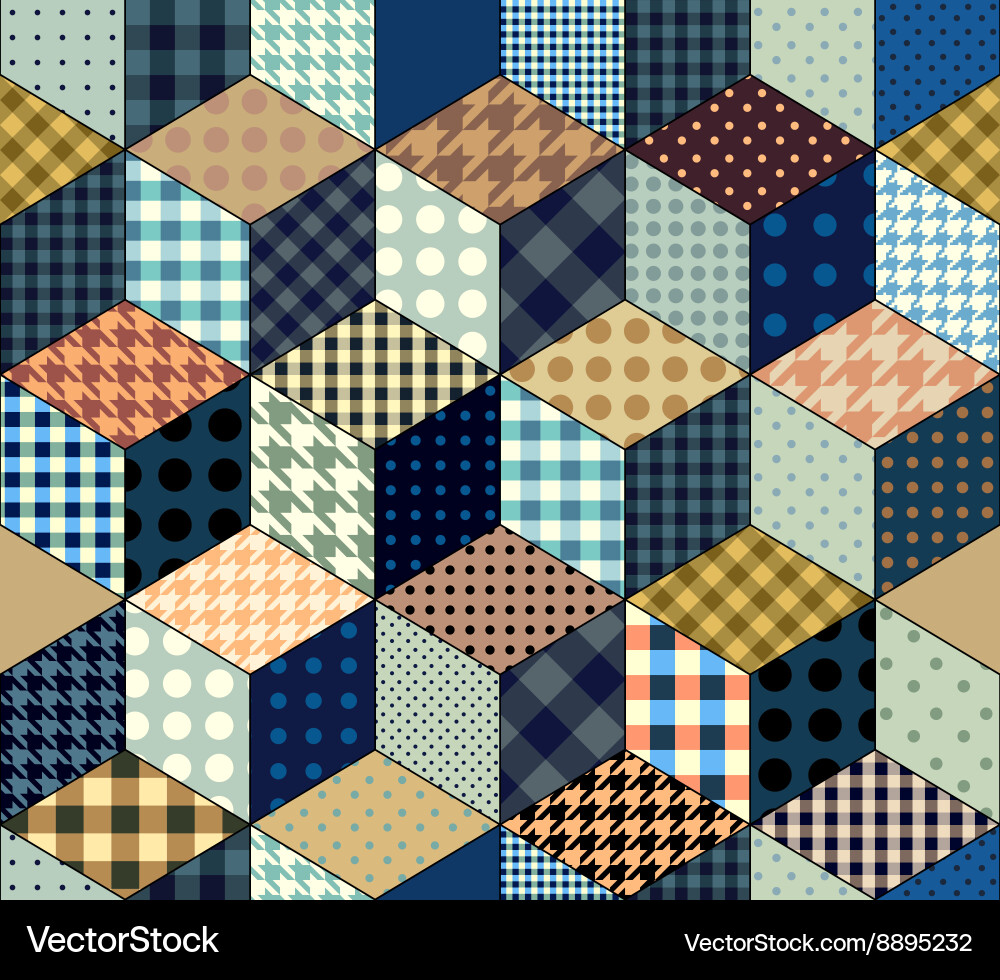 Geometric Patchwork Cubes Pattern Vector Image