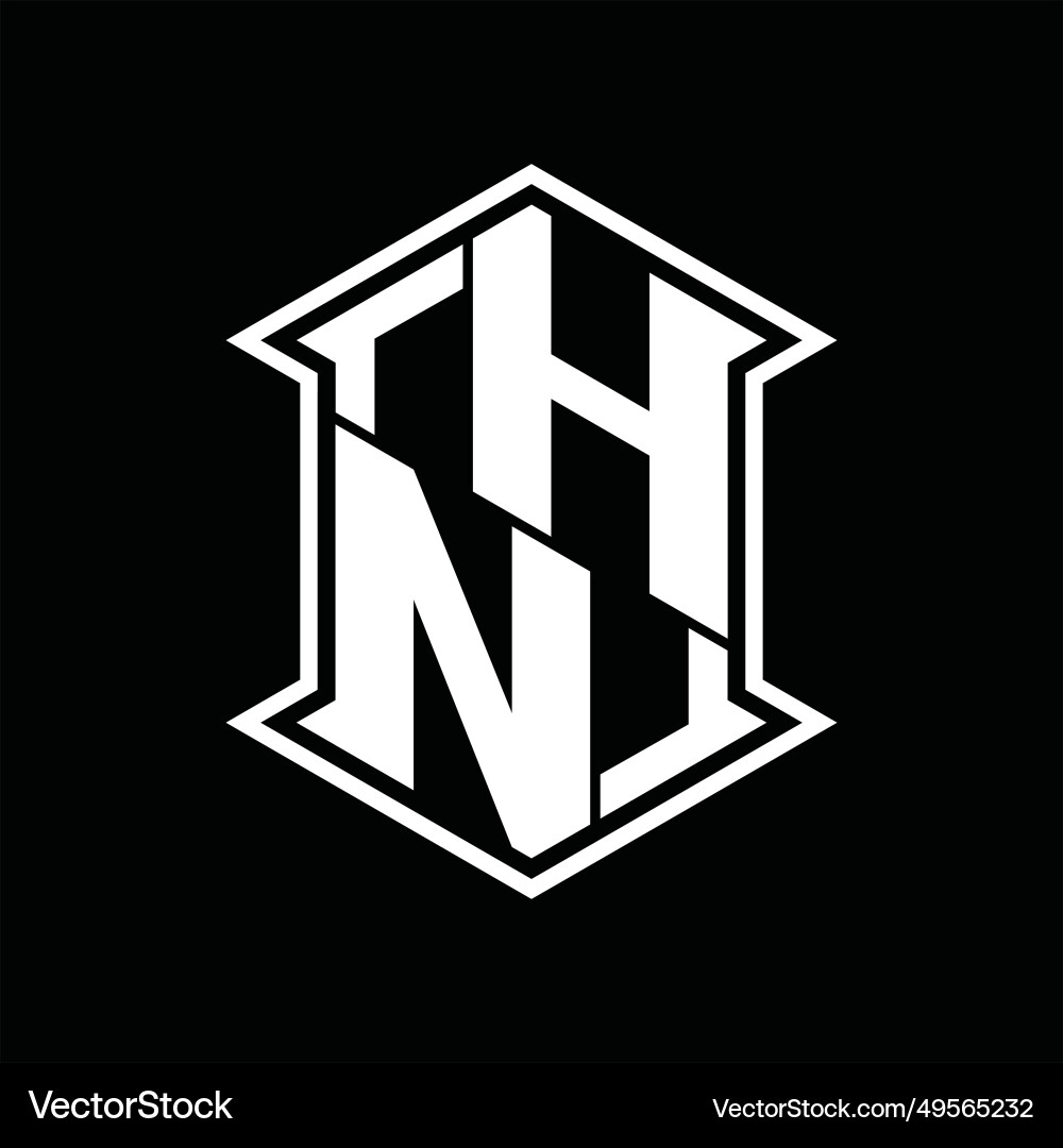 Hn logo monogram hexagon shield shape up and down Vector Image