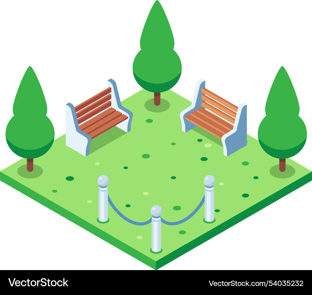 Isometric view of a peaceful city park featuring Isometric view of a peaceful city park featuring vector image