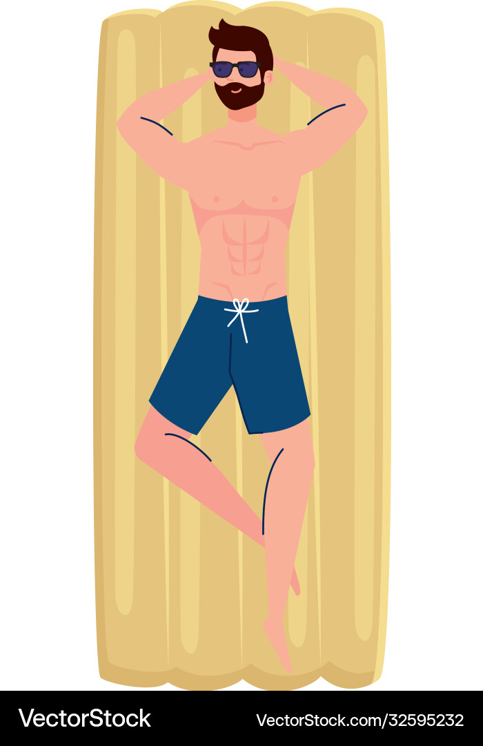 Man in lying down on inflatable float shorts Vector Image