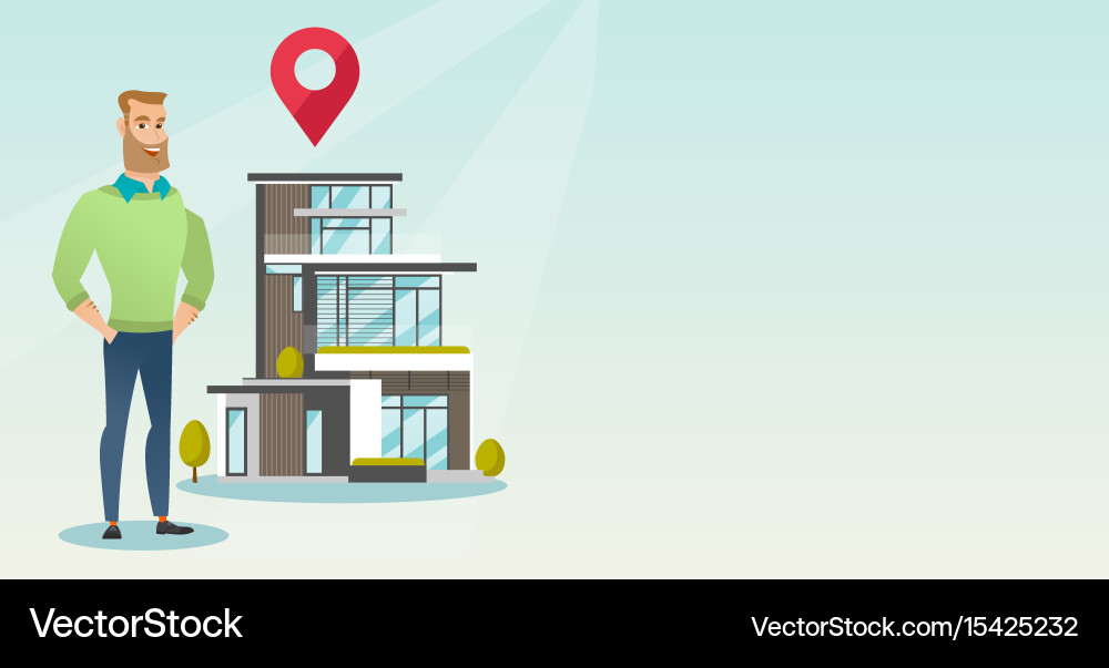 Realtor on background of house with map pointer Vector Image
