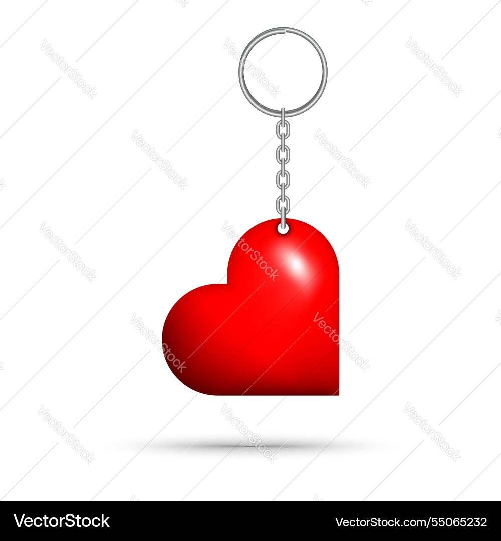 Red heart keychain with shiny surface realistic Red heart keychain with shiny surface realistic vector image