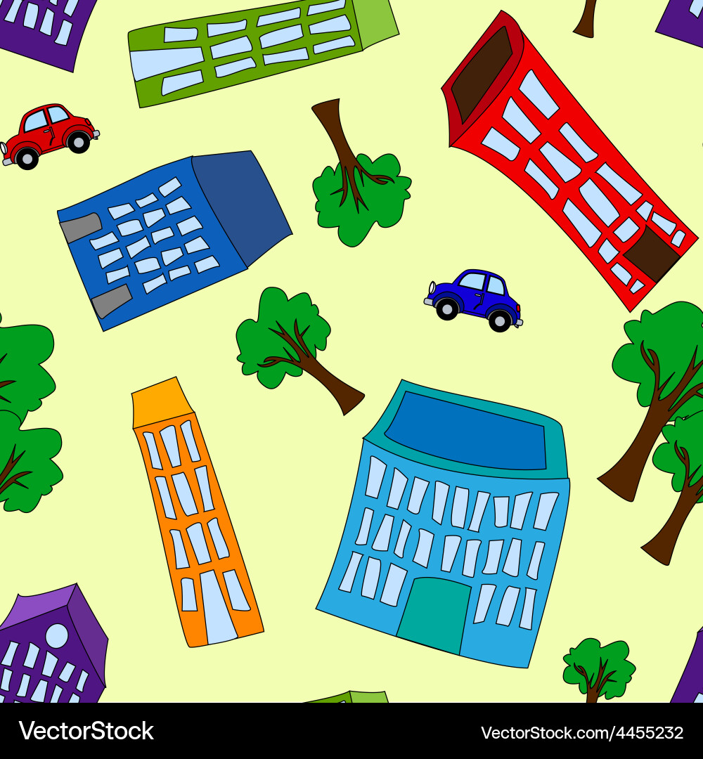 Seamless pattern of buildings and trees vector image