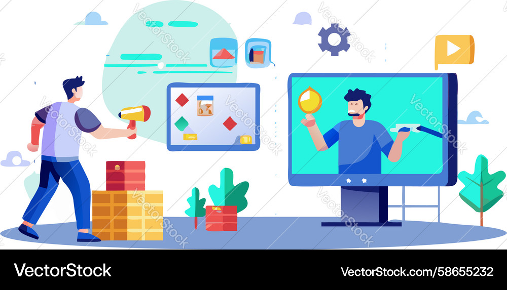 Team collaborating with multiple screens data Vector Image