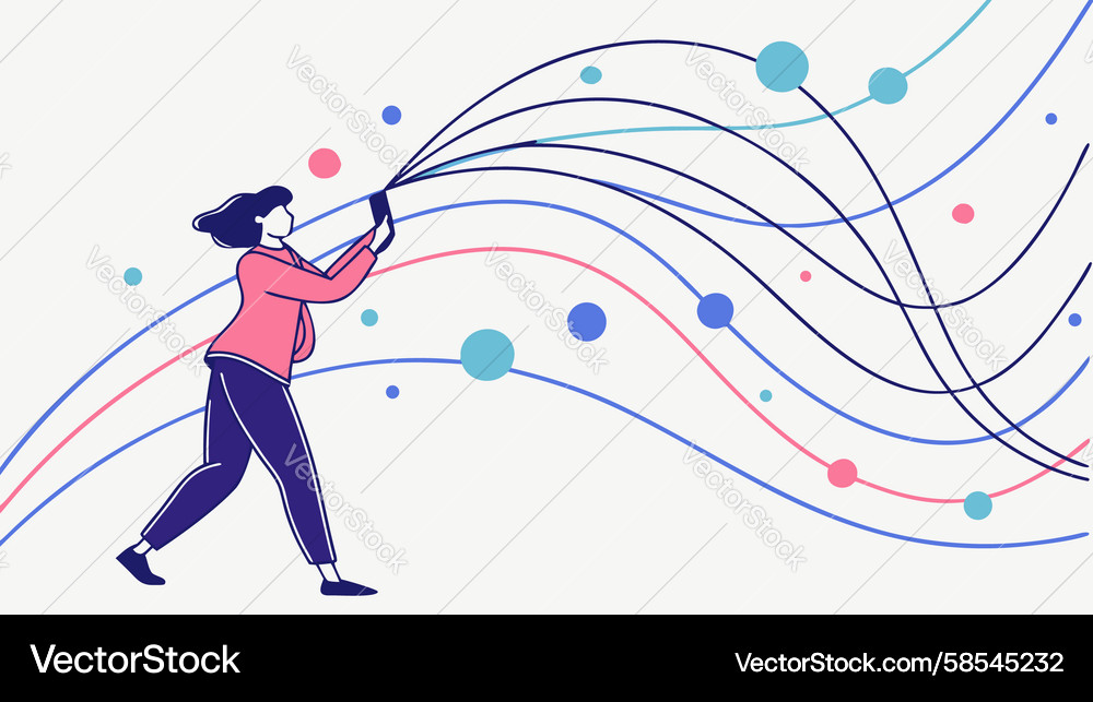 User Interacting with Data Streams Vector Image