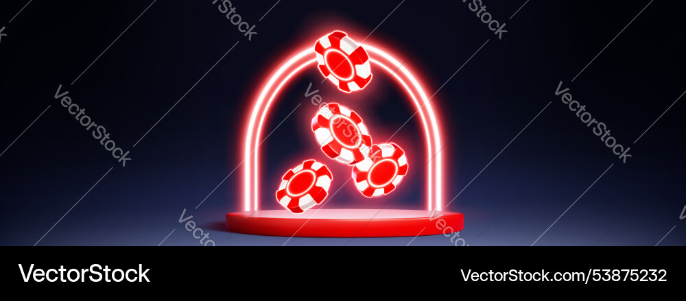 Zylinder Produkt Podium mit roten Neon Casino Chips Zylinder Produkt Podium mit roten Neon Casino Chips vektorbild