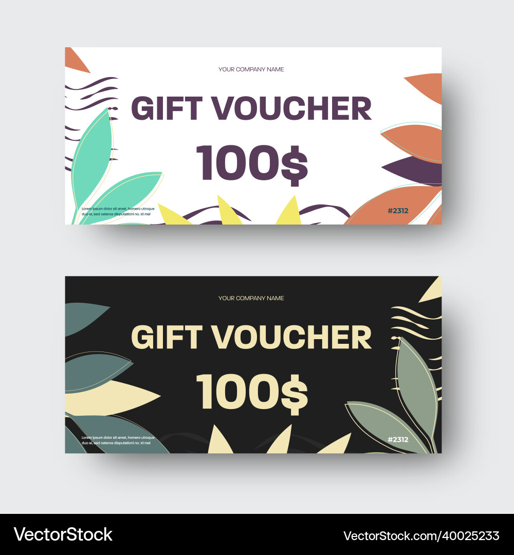 Gift voucher template with tropical leaves yellow Gift voucher template with tropical leaves yellow vector image