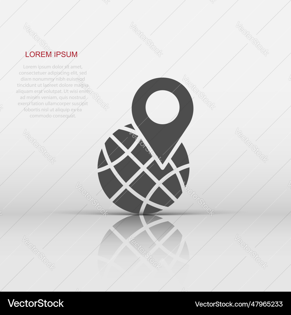 Global navigation icon in flat style globe pin Vector Image