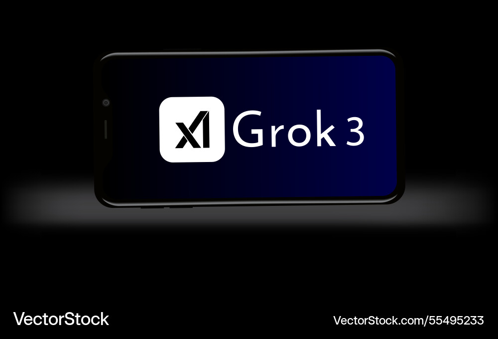 Grok 3 logo displayed on a screen e Vector Image