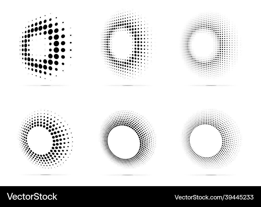 Halftone circular dotted frames set circle dots Halftone circular dotted frames set circle dots vector image