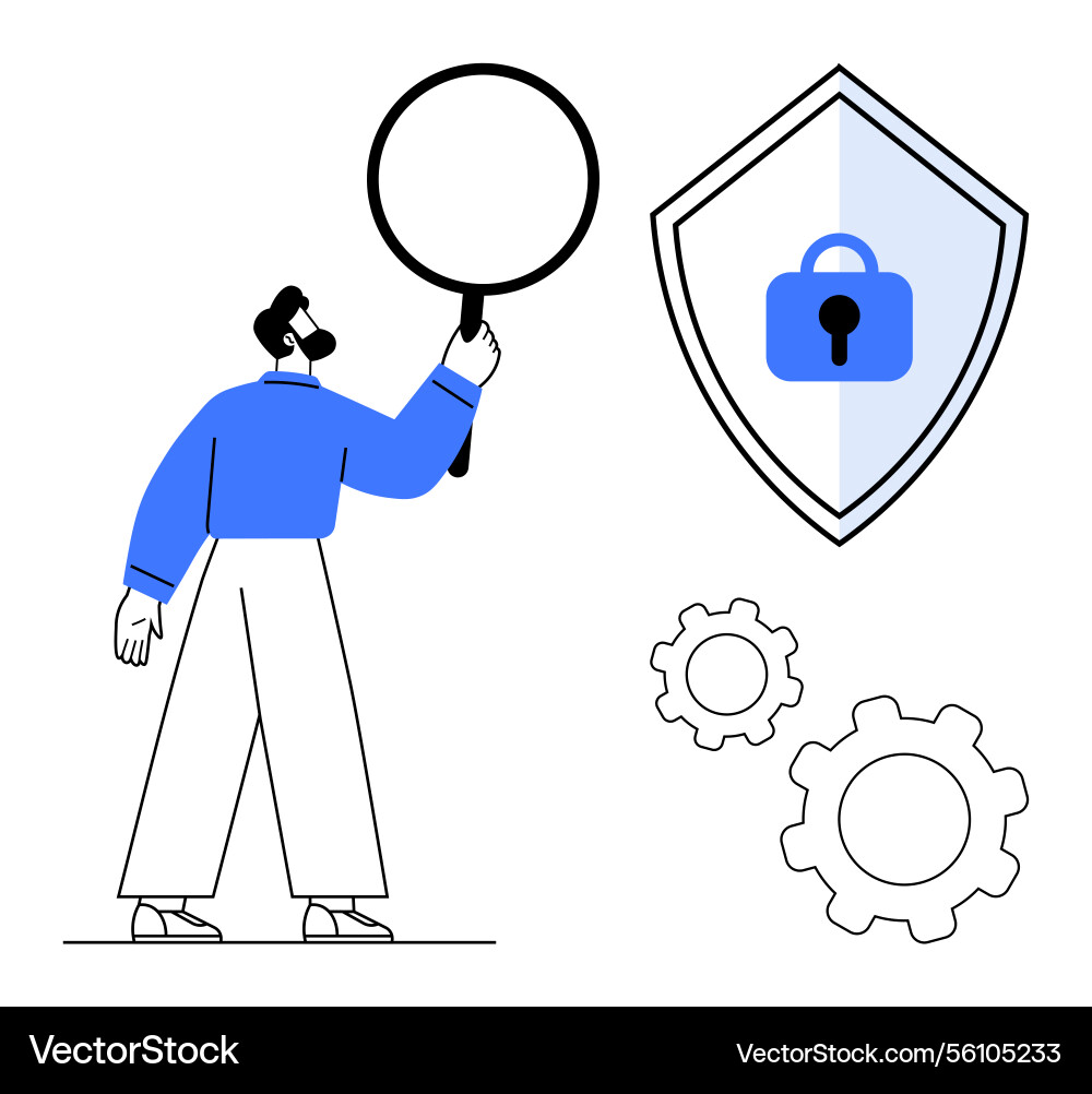 Man analyzing digital security with a magnifying Man analyzing digital security with a magnifying vector image