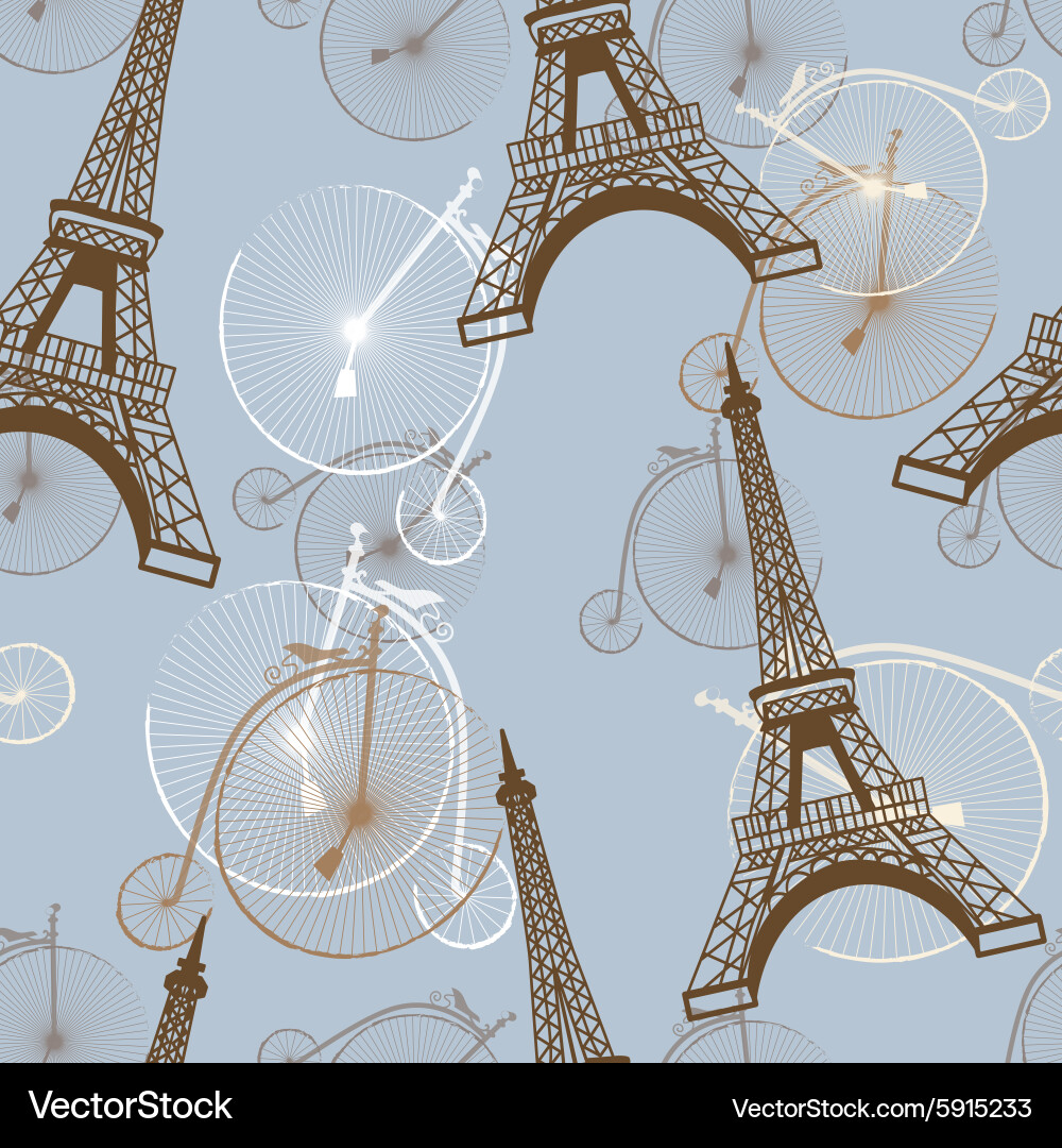 Pattern with the eiffel tower and bicycles vector image