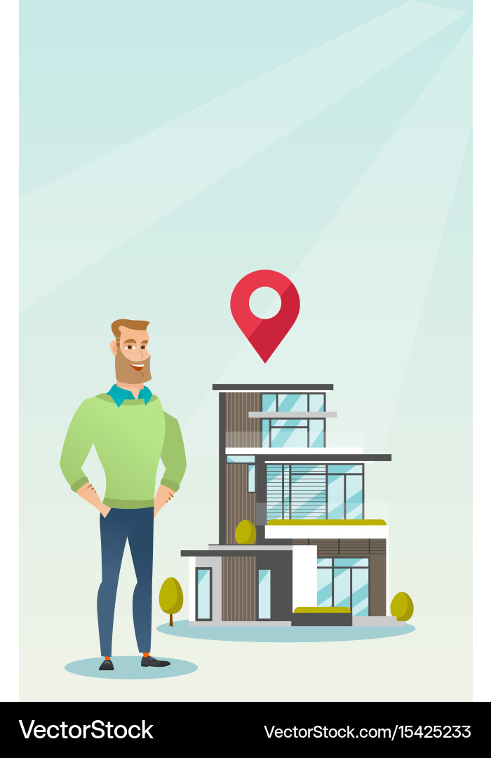 Realtor on background of house with map pointer Vector Image