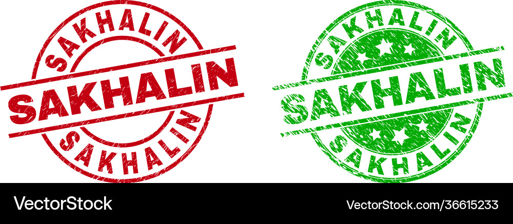 Sakhalin round stamp seals using unclean texture vector image