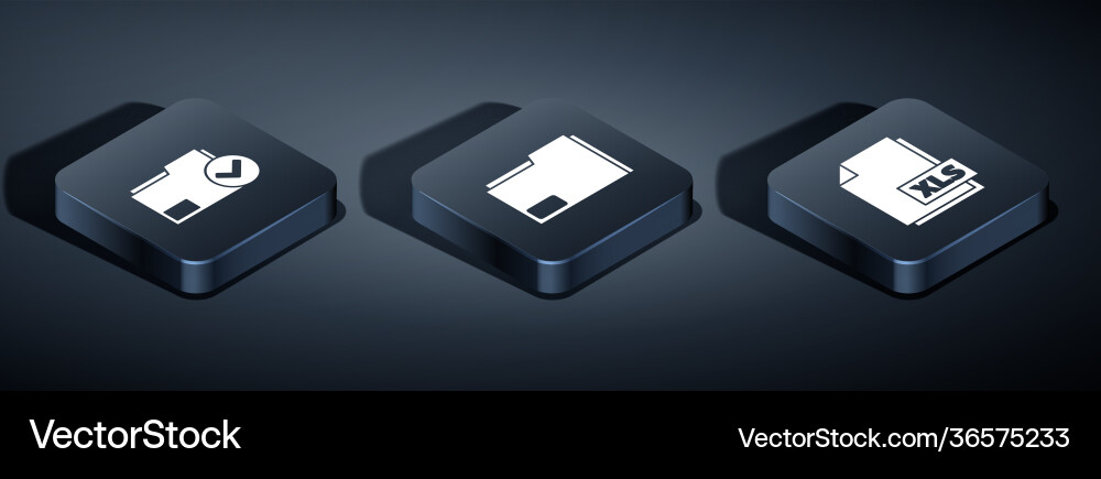 Set isometric document folder and check mark xls Set isometric document folder and check mark xls vector image