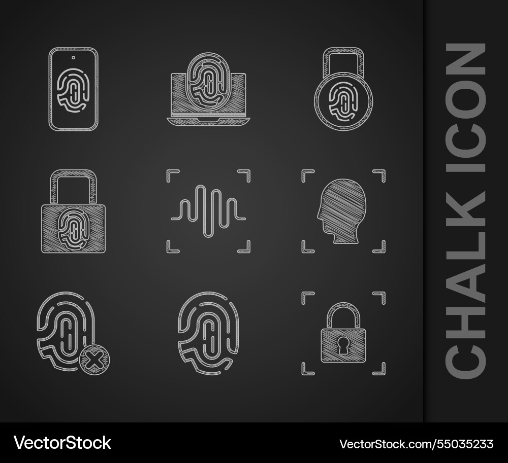 Set voice recognition fingerprint with lock face Set voice recognition fingerprint with lock face vector image