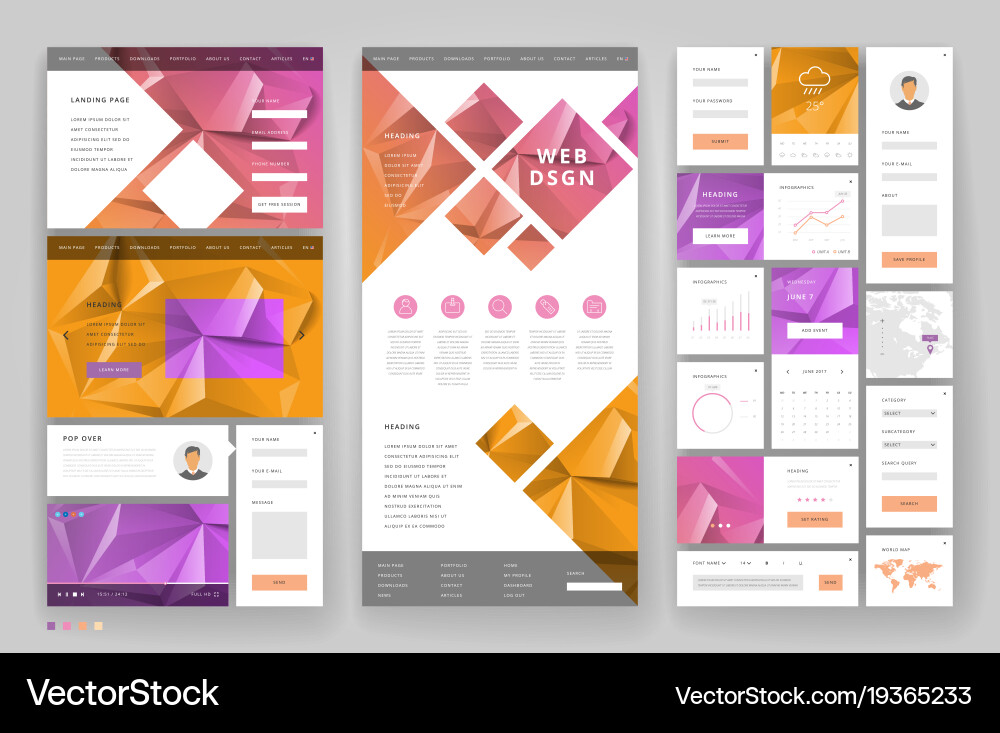 Website template design with interface elements vector image