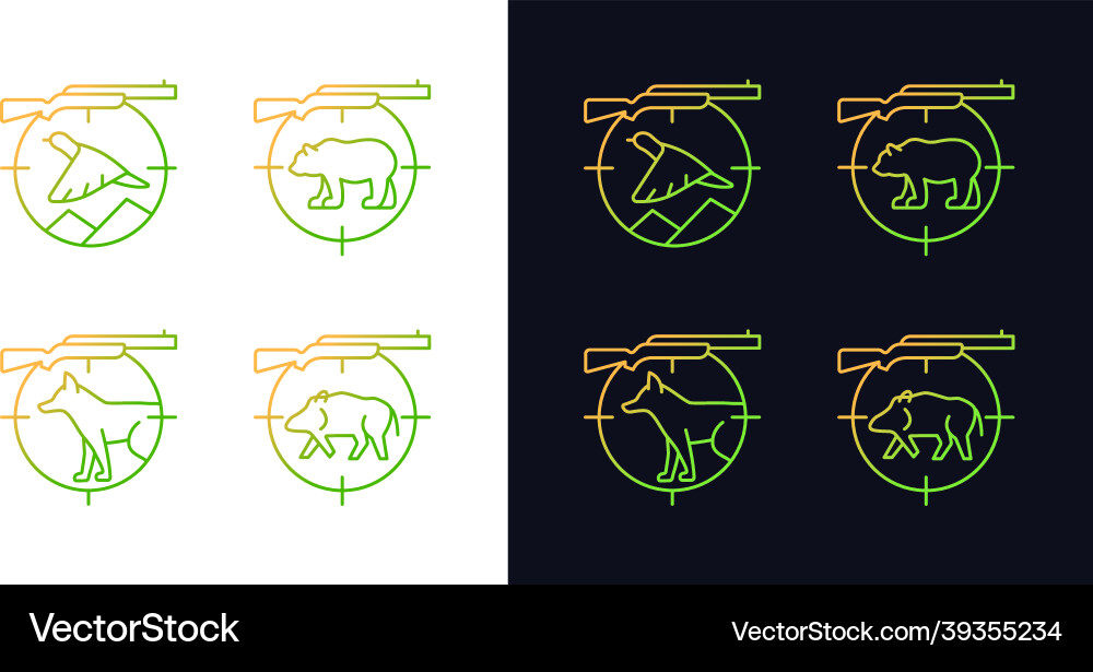 Big and small game hunting gradient icons set Big and small game hunting gradient icons set Vector Image