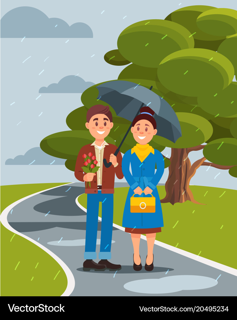 Couple in love walking under umbrella summer Vector Image