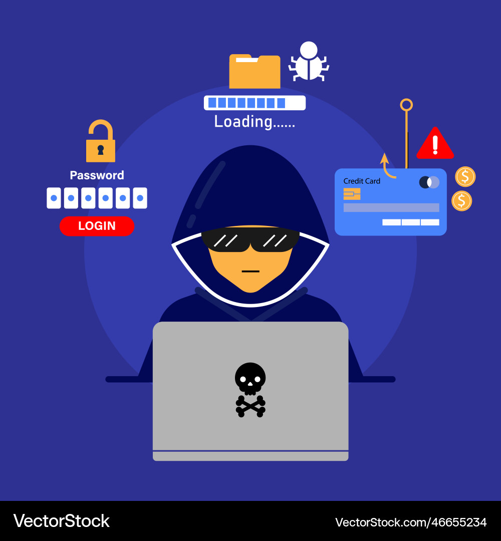 Cyber crime and hacker activity concept Cyber crime and hacker activity concept Vector Image