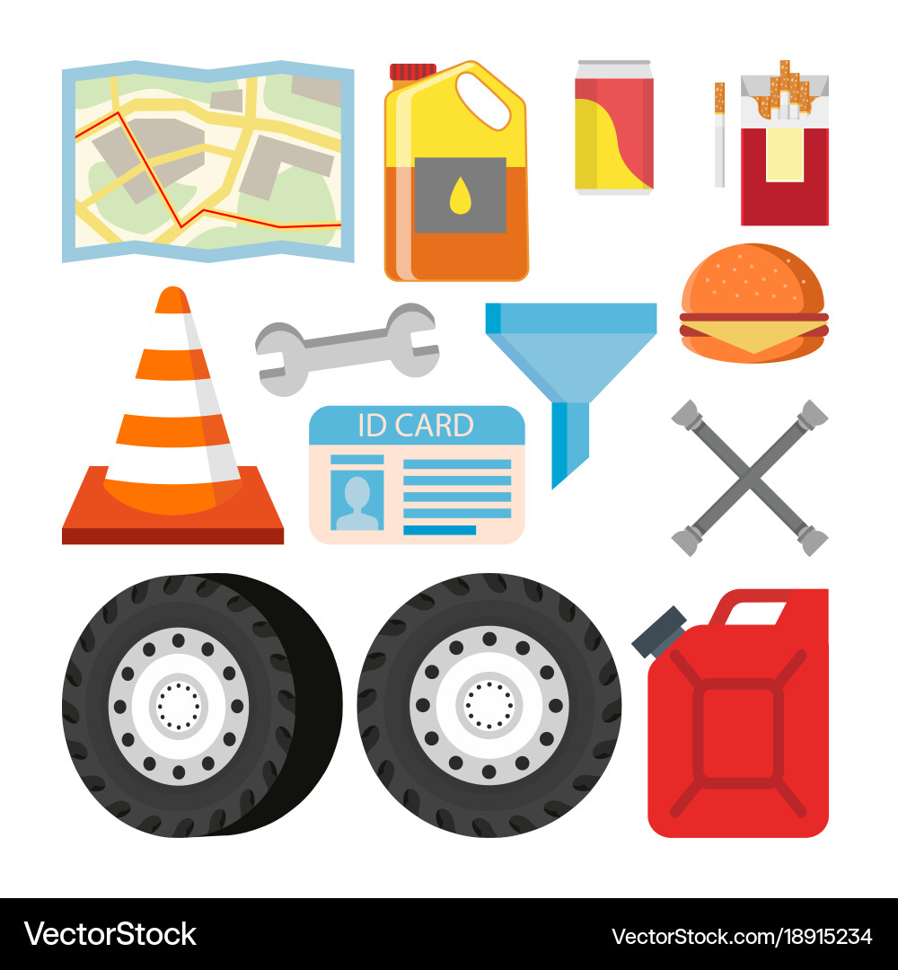 Driver items set automobile objects Vector Image