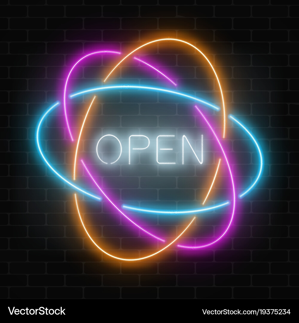 Neon open 24 hours in circle frames like Vector Image