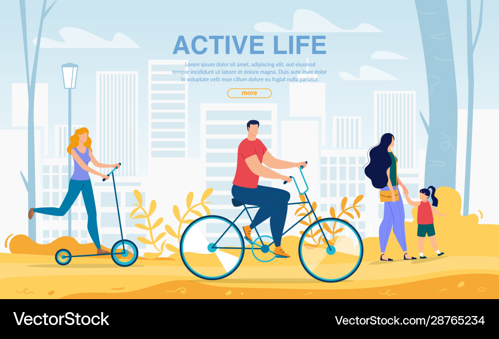 People using city eco transport active life poster People using city eco transport active life poster vector image