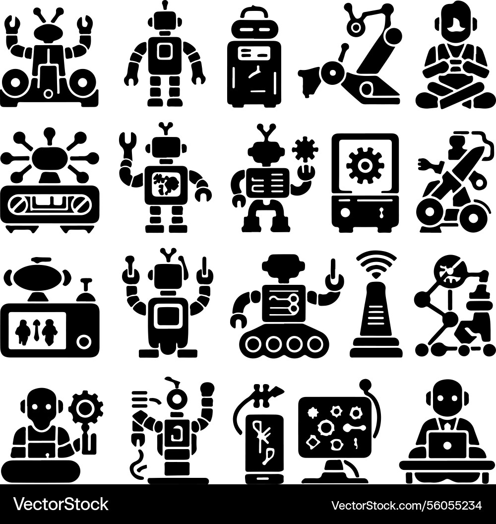 Robots automation icons silhouette with w Vector Image