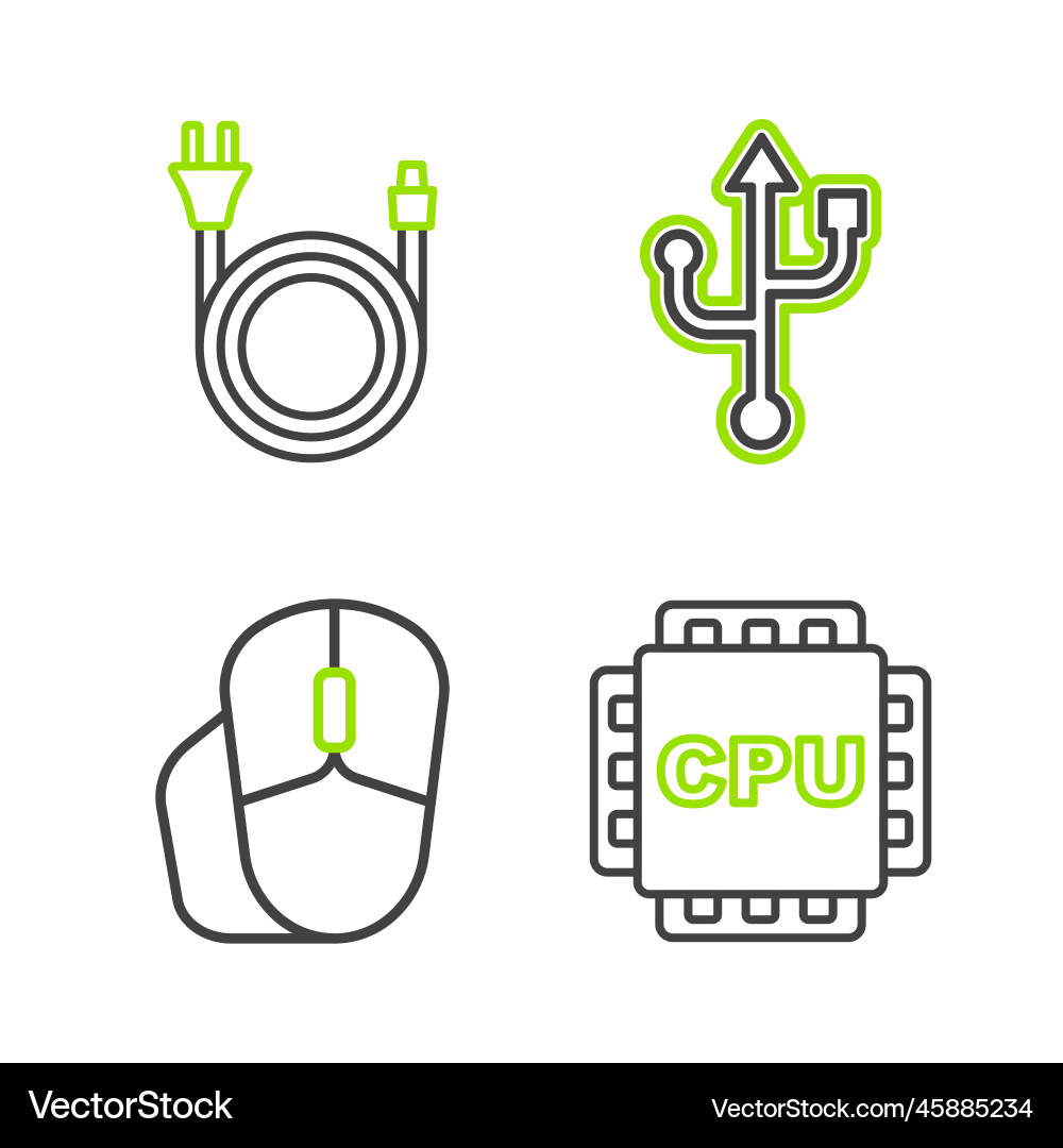 Set line processor with cpu computer mouse usb Set line processor with cpu computer mouse usb vector image