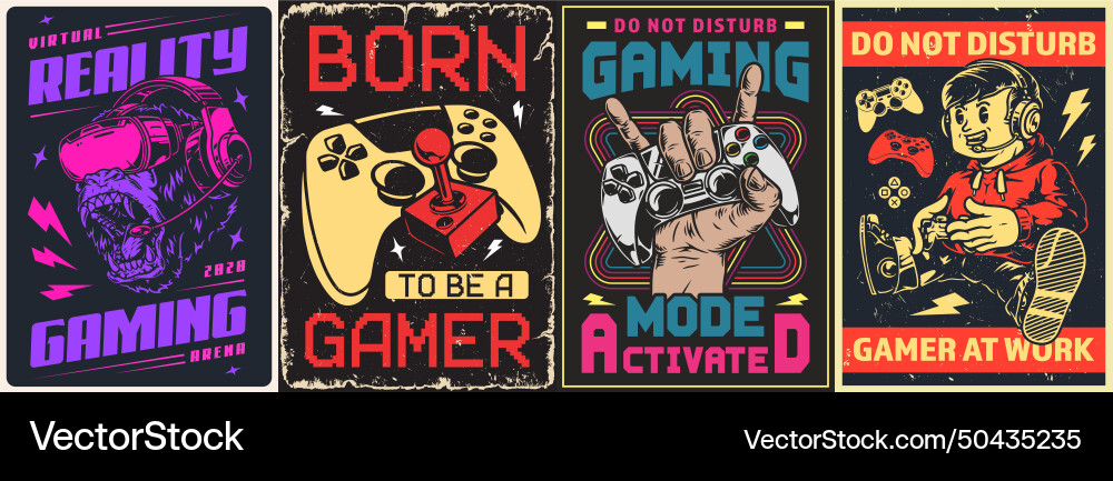Born gamer set flyers colorful Born gamer set flyers colorful vector image