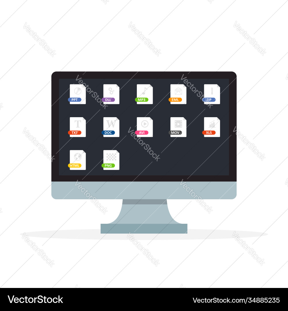 Computer desktop with different files Vector Image