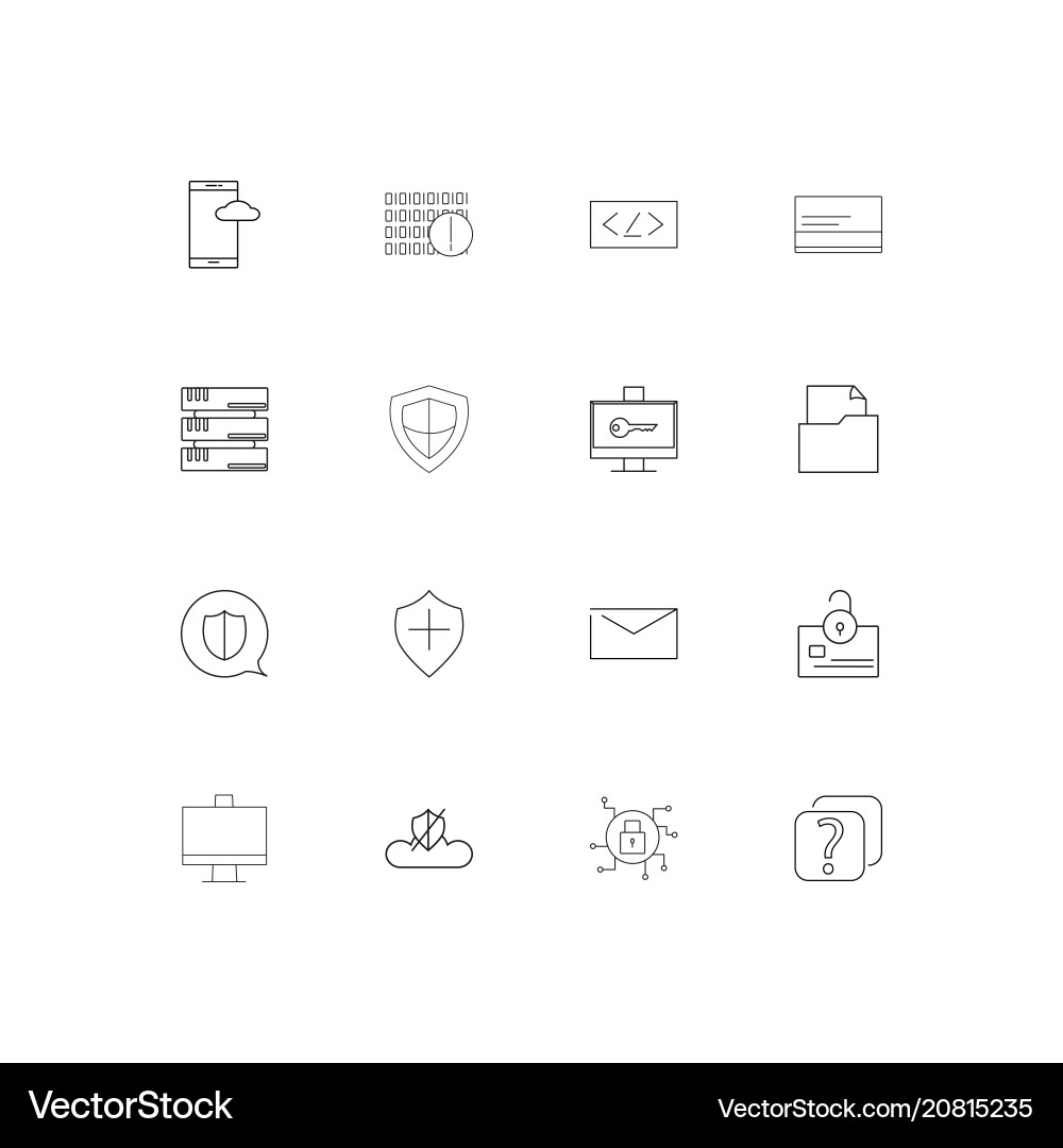 Cyber security linear thin icons set outlined Vector Image