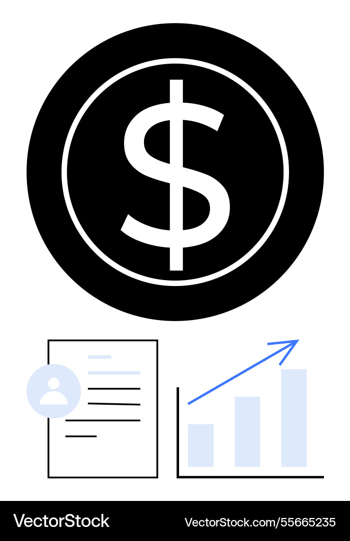 Dollar sign with documents and graph representing Dollar sign with documents and graph representing vector image