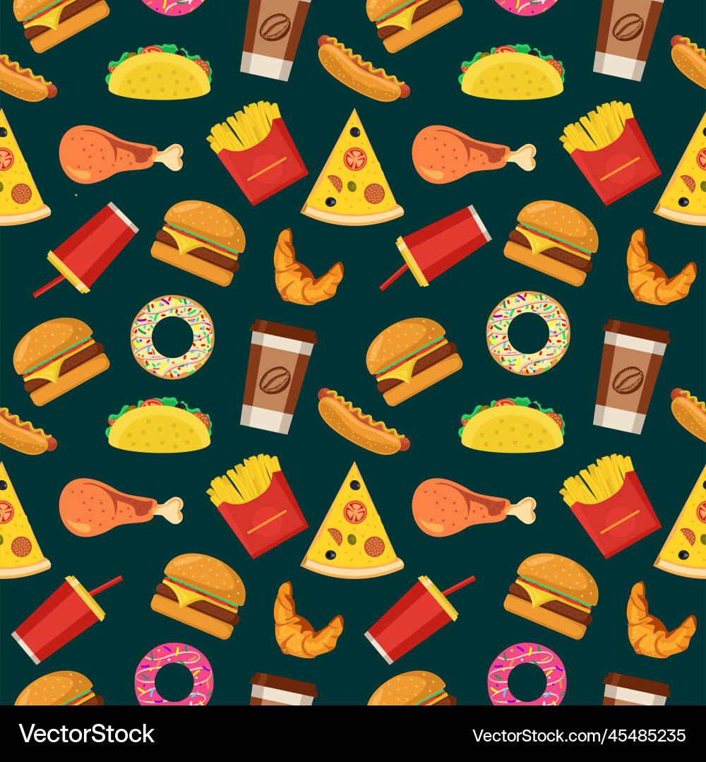 Fast food seamless pattern with line icons Fast food seamless pattern with line icons vector image