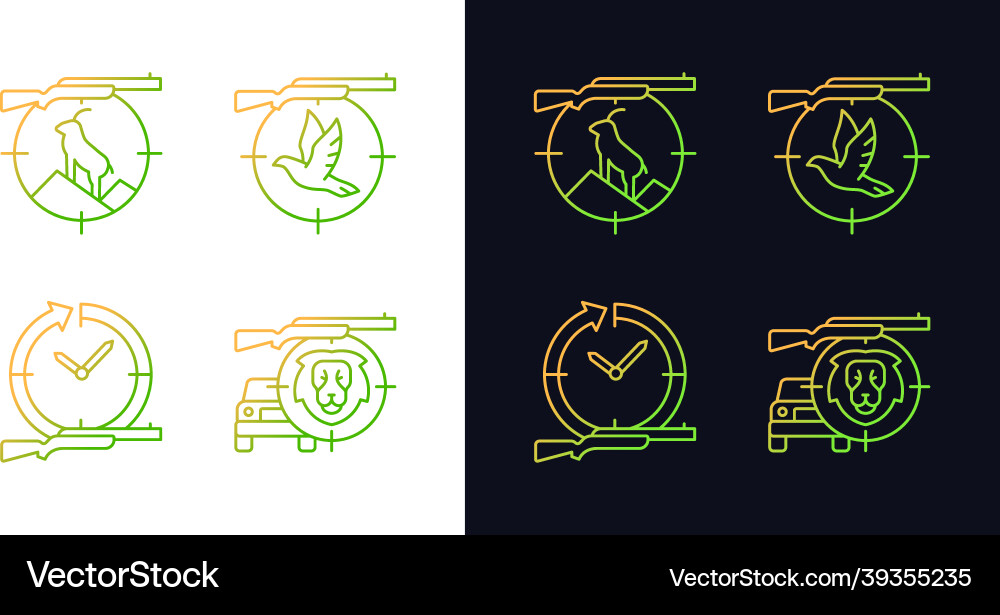 Hunting types gradient icons set for dark Vector Image