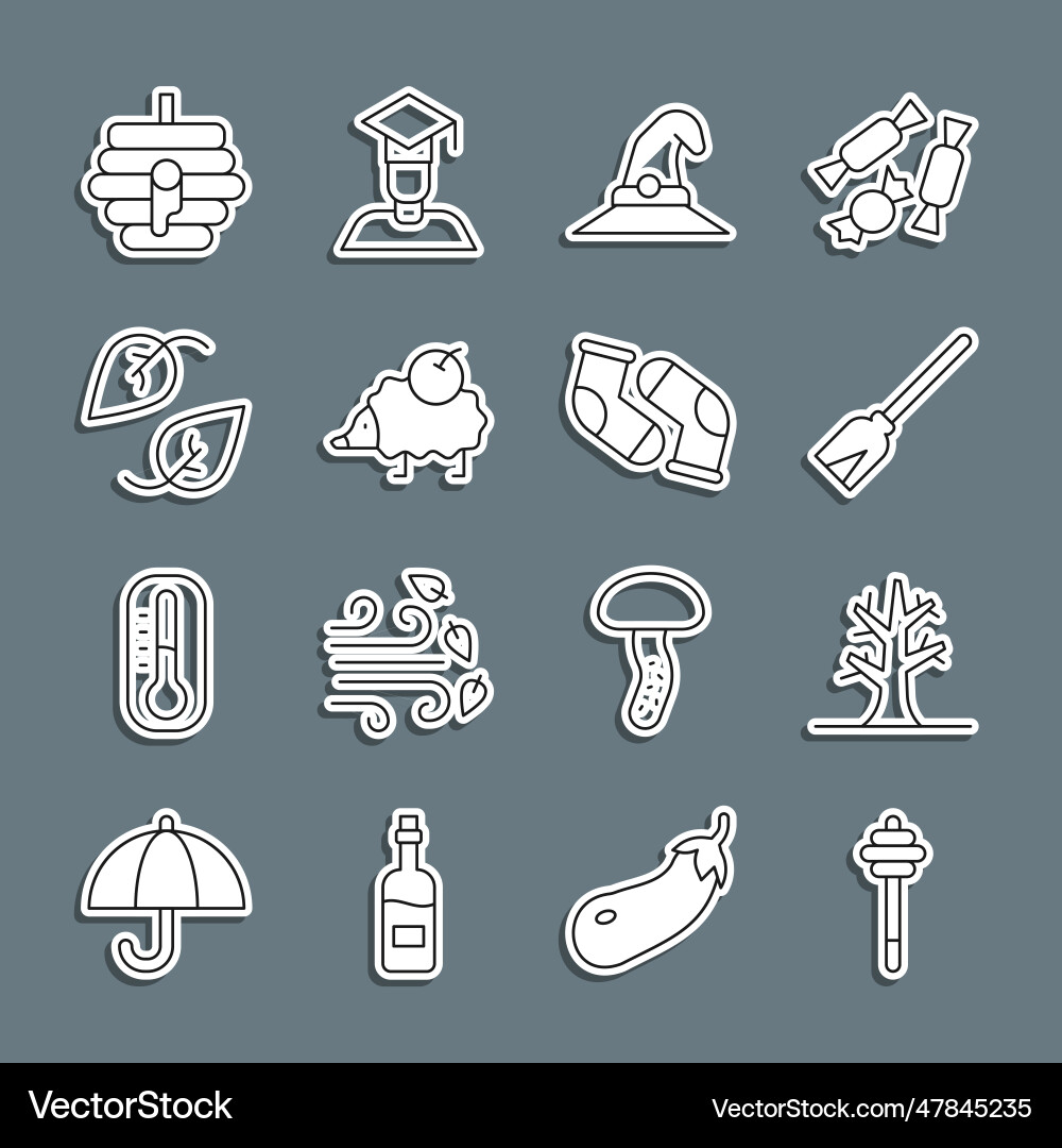 Set line honey dipper stick bare tree handle Vector Image