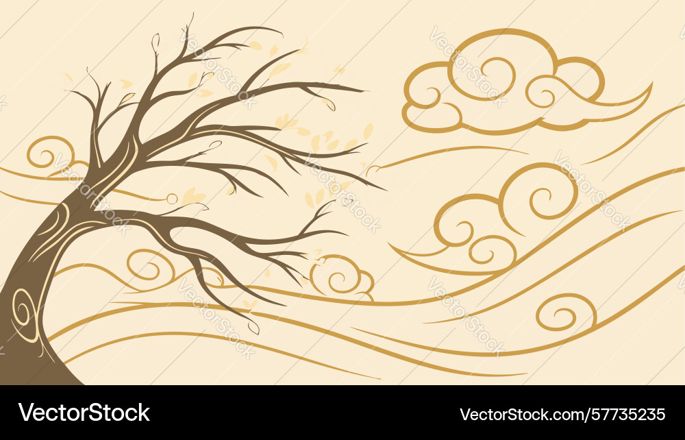 Tree with abstract wind patterns symbolizing vector image