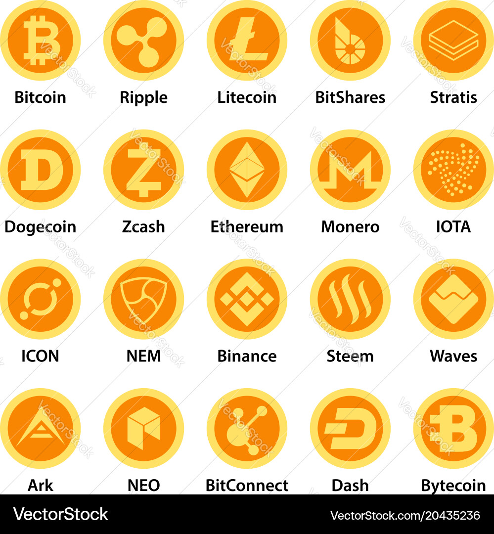 Cryptocurrency Icon Set – 25 Types – Royalty-Free Vector | VectorStock
