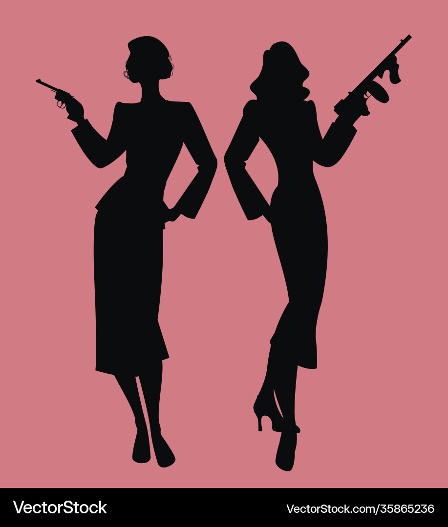 Elegant silhouettes two ladies retro style vector image