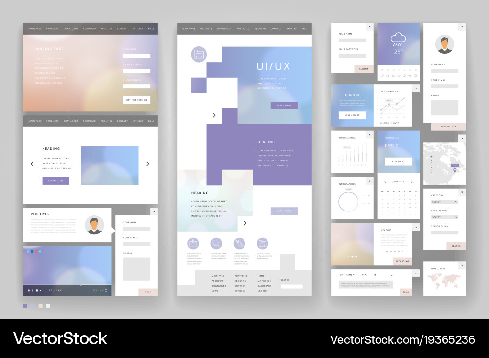 Website template design with interface elements vector image