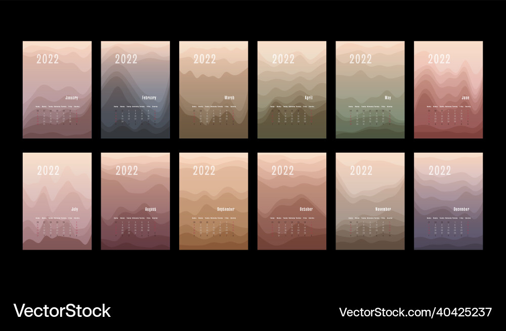 2022 vertical calendar every month separately vector image