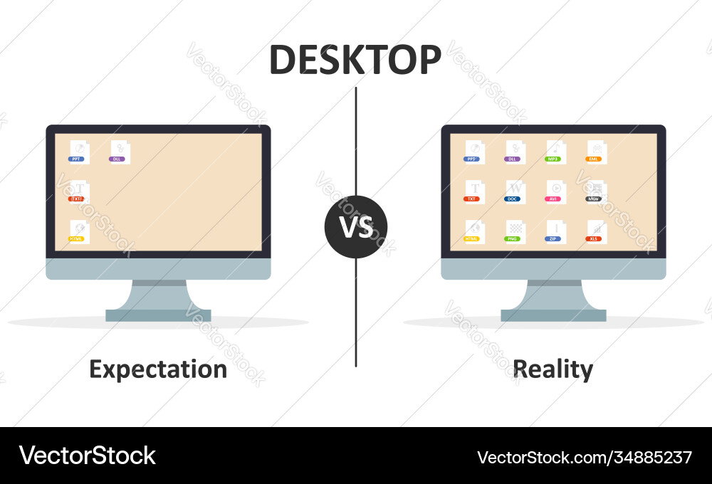 Expectation vs reality computer desktop Vector Image